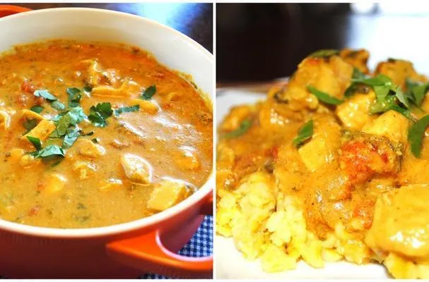 Cremiges Curry-Hähnchen mit gelbem Reis
