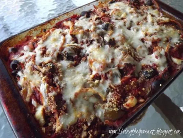 Gebackene Auberginen-Parmesan mit Oliven