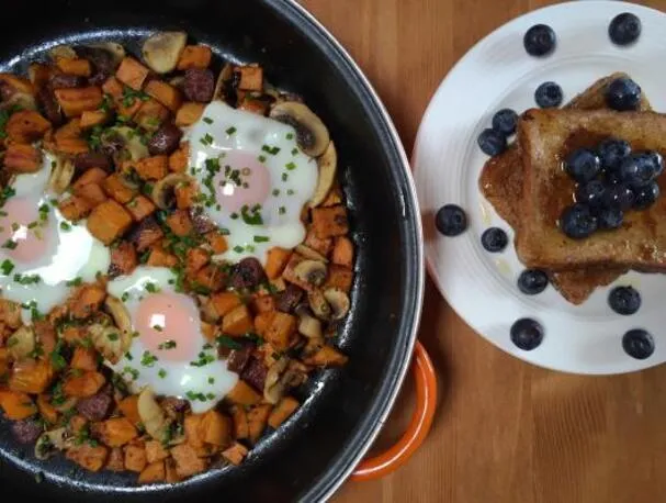 Süßkartoffel-Hash mit Chorizo & Pilzen